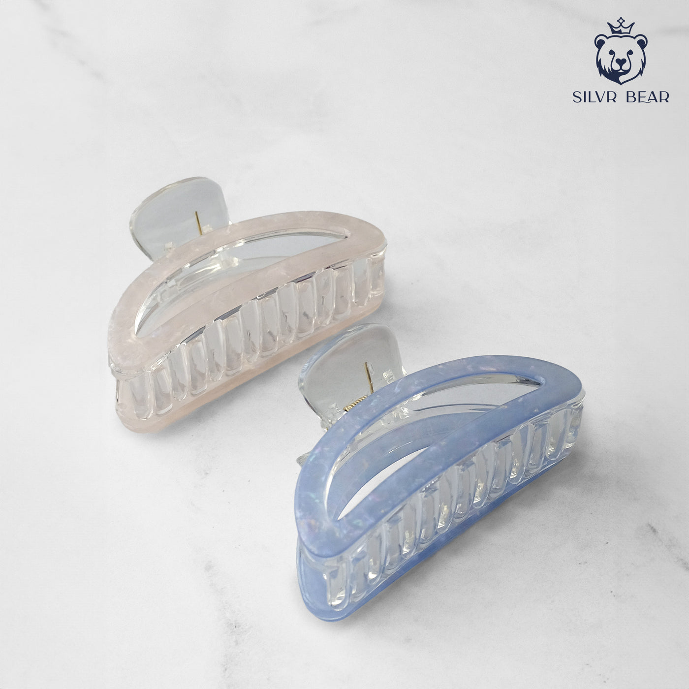 Unbreakable Hair Claw Clips - Marble Moon Clutchers - Nude & Blue