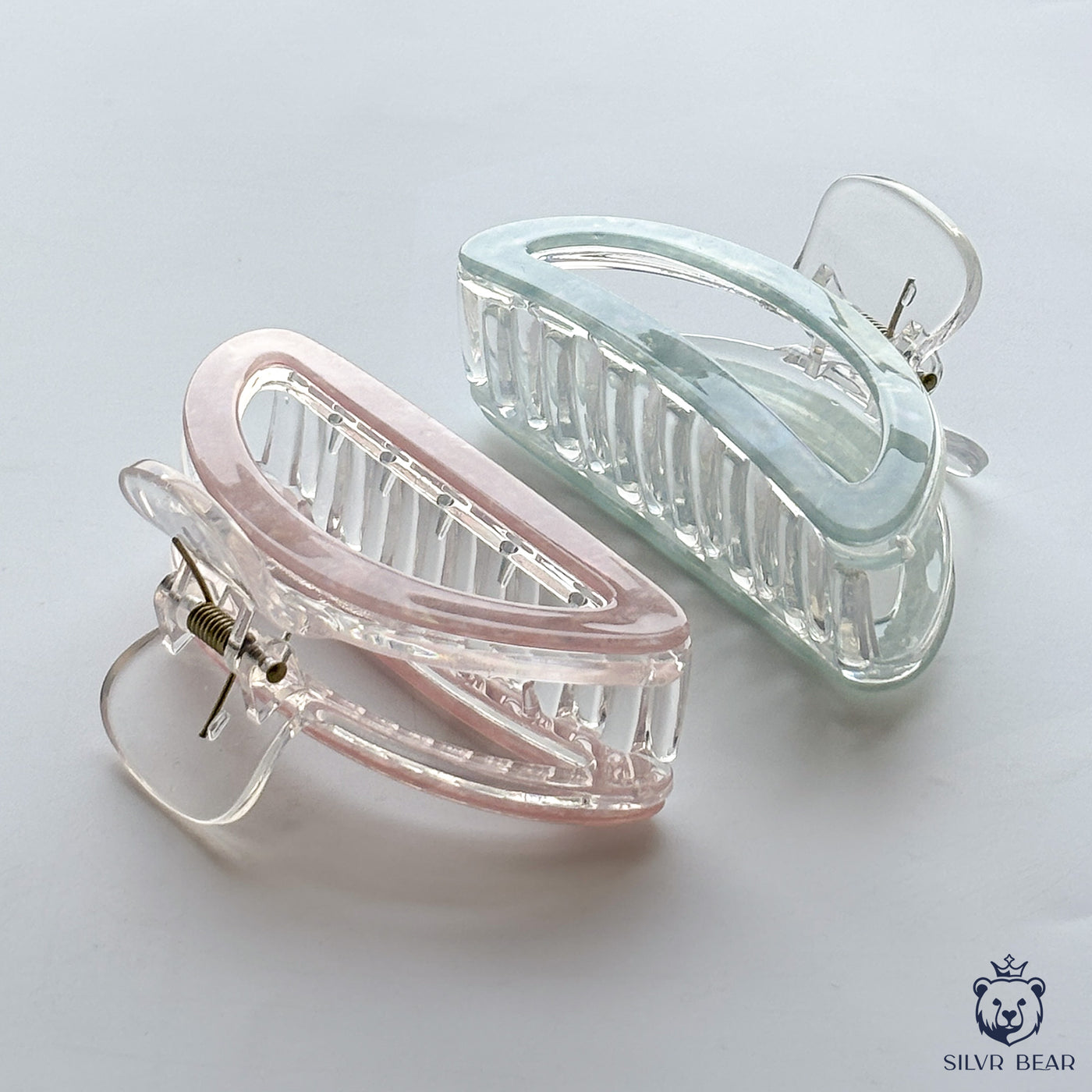 Unbreakable Hair Claw Clips - Marble Moon Clutchers - Mint & Pink