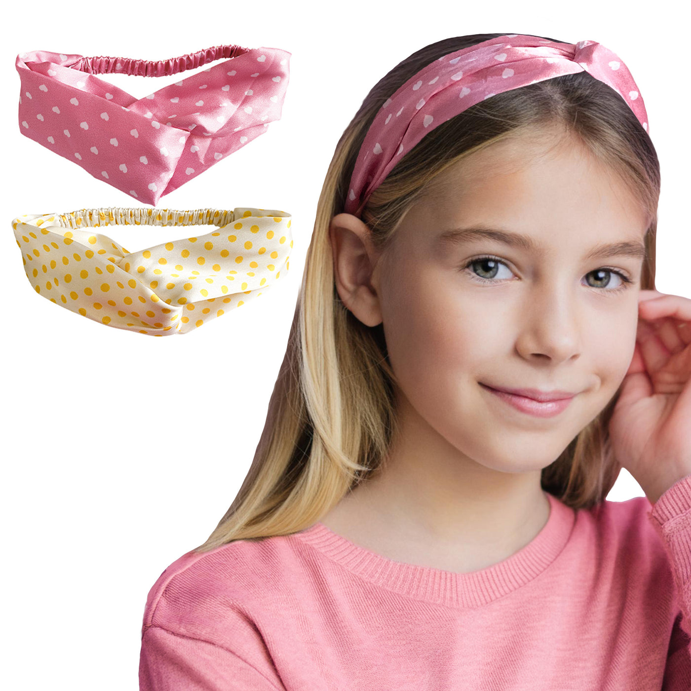 2 Luxury Satin Hairbands For Girls - Polka Dots Vibrant