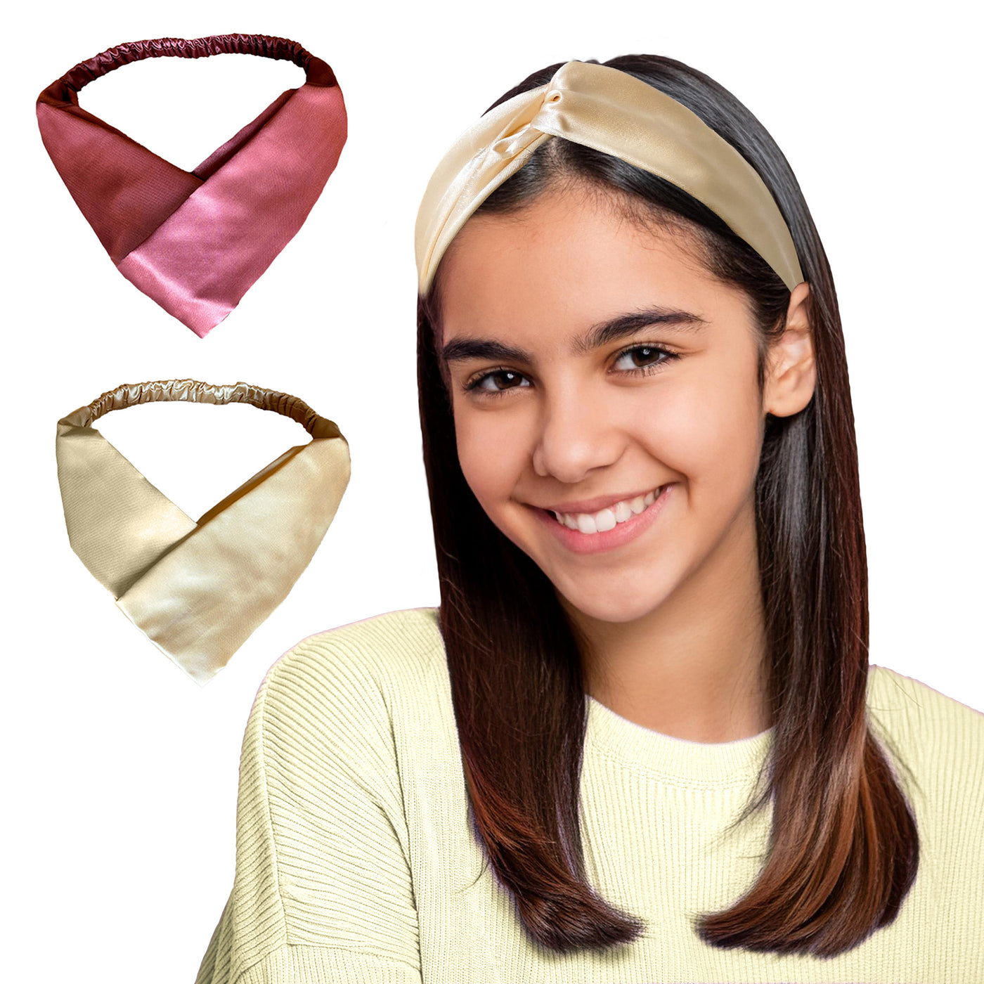 2 Satin Hairbands For Girls - Mauve Champagne