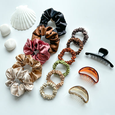 Luxury Scrunchies & Claws Clips Combo Pack - Earthy