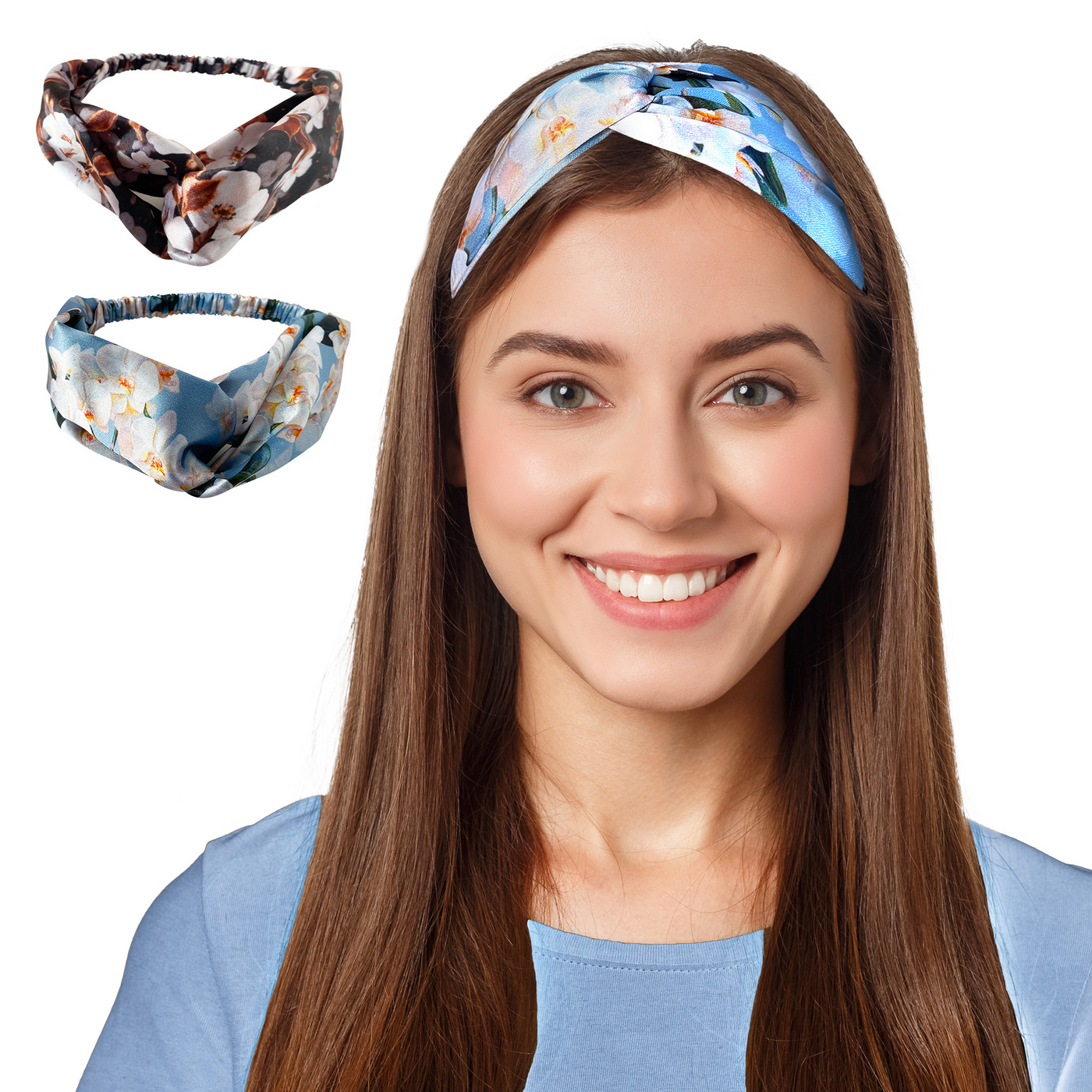 2 Luxury Satin Hairbands For Women - Floral Orchids