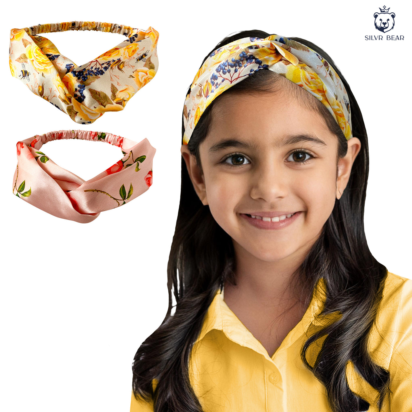 2 Luxury Satin Hairbands For Girls - Floral Roses