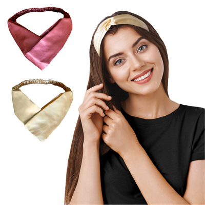 2 Satin Hairbands For Women - Solid Mauve Champagne