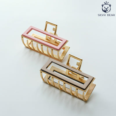 Metal Claw Clips - Golden Hair Clutchers - Pink Biege