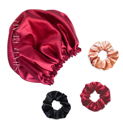 Satin Hair Bonnet - Reversible - Maroon + Black