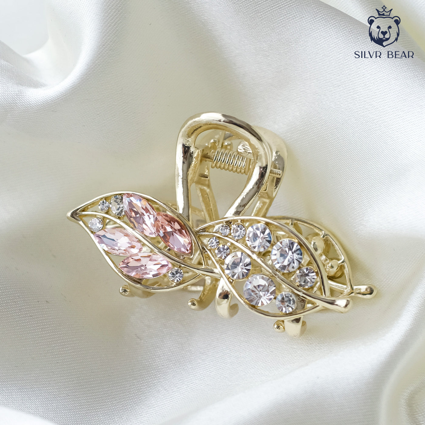 Metal Hair Claw Clip - Diamond Leaf - Pink