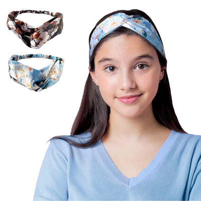 2 Luxury Satin Hairbands For Girls - Floral Orchids