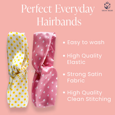 2 Luxury Satin Hairbands For Girls - Polka Dots Vibrant