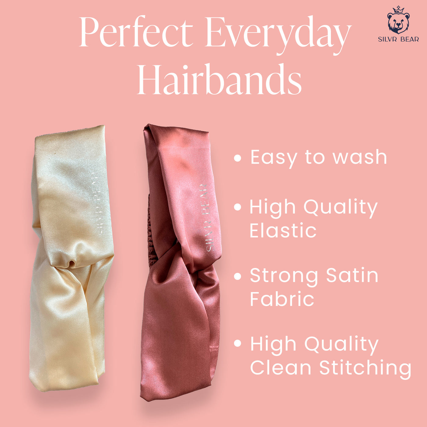 2 Satin Hairbands For Girls - Mauve Champagne