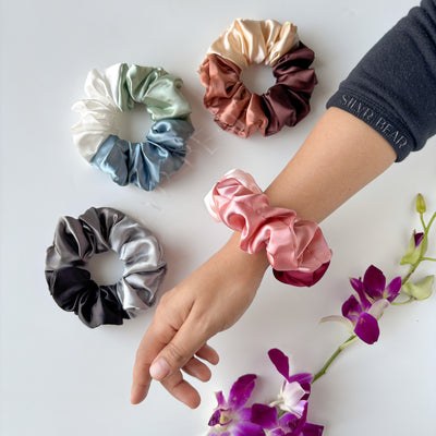 4 Premium Satin Scrunchies - Triple Tone