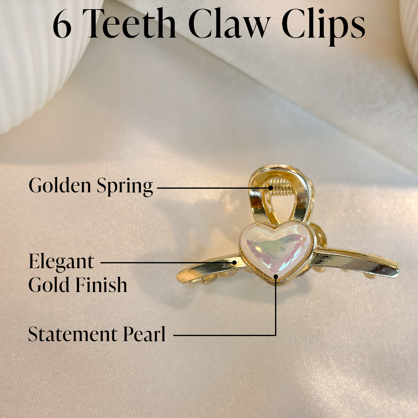 Metal Hair Clutcher Claw Clip - Heart Pearl