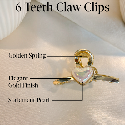 Metal Hair Clutcher Claw Clip - Heart Pearl