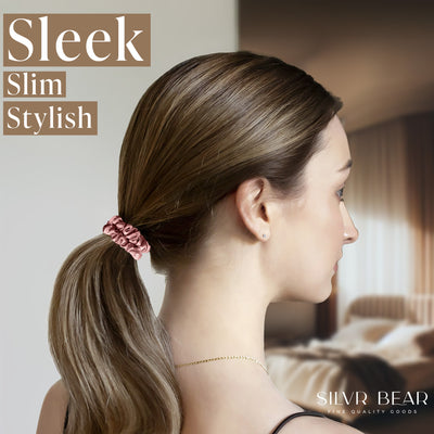 6 Luxury Satin Skinny Scrunchies - Rose Collection