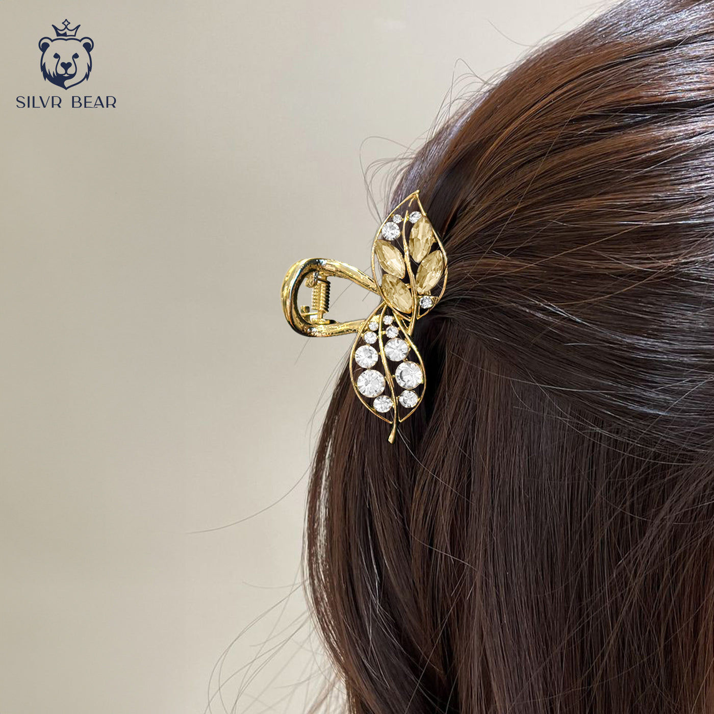 Metal Hair Claw Clip - Diamond Leaf - Champagne Color