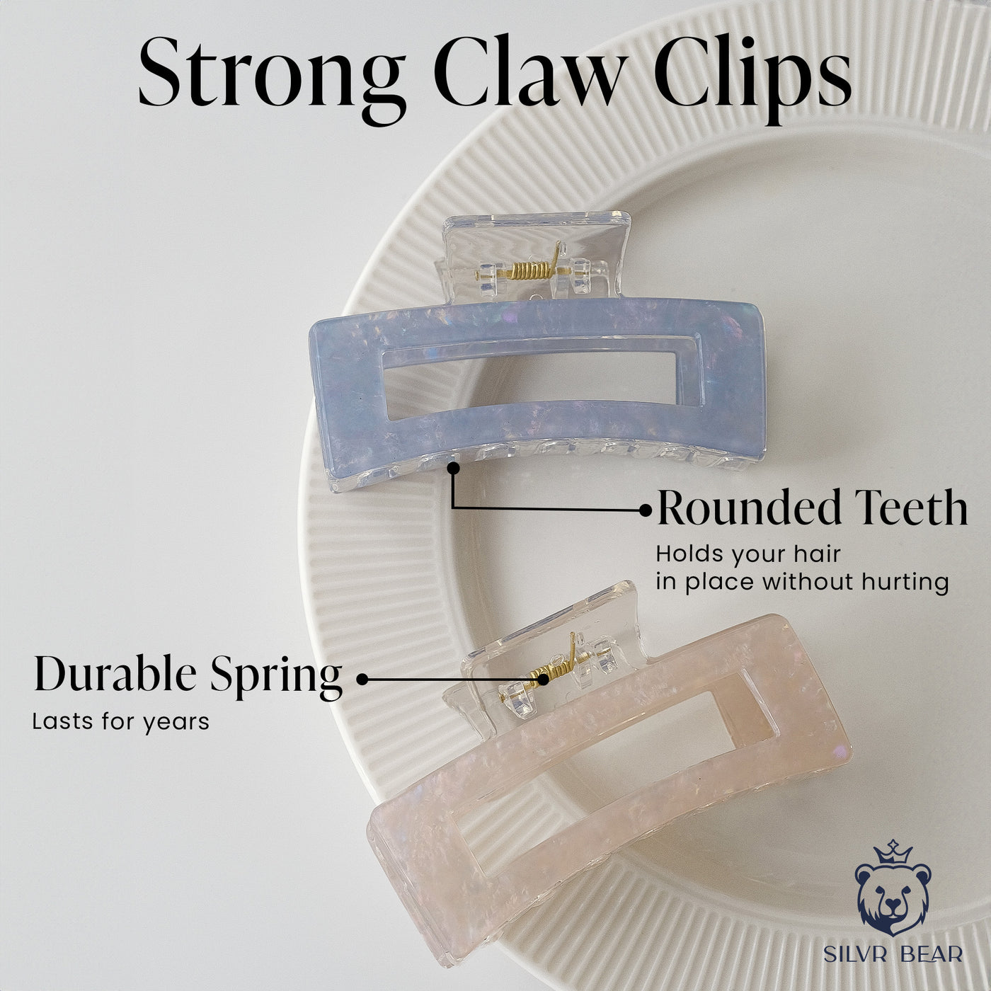 UNBREAKABLE HAIR CLAW CLIPS - MARBLE CLUTCHERS - NUDE & BLUE