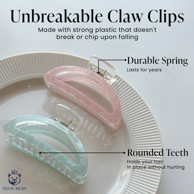 Unbreakable Hair Claw Clips - Marble Moon Clutchers - Mint & Pink