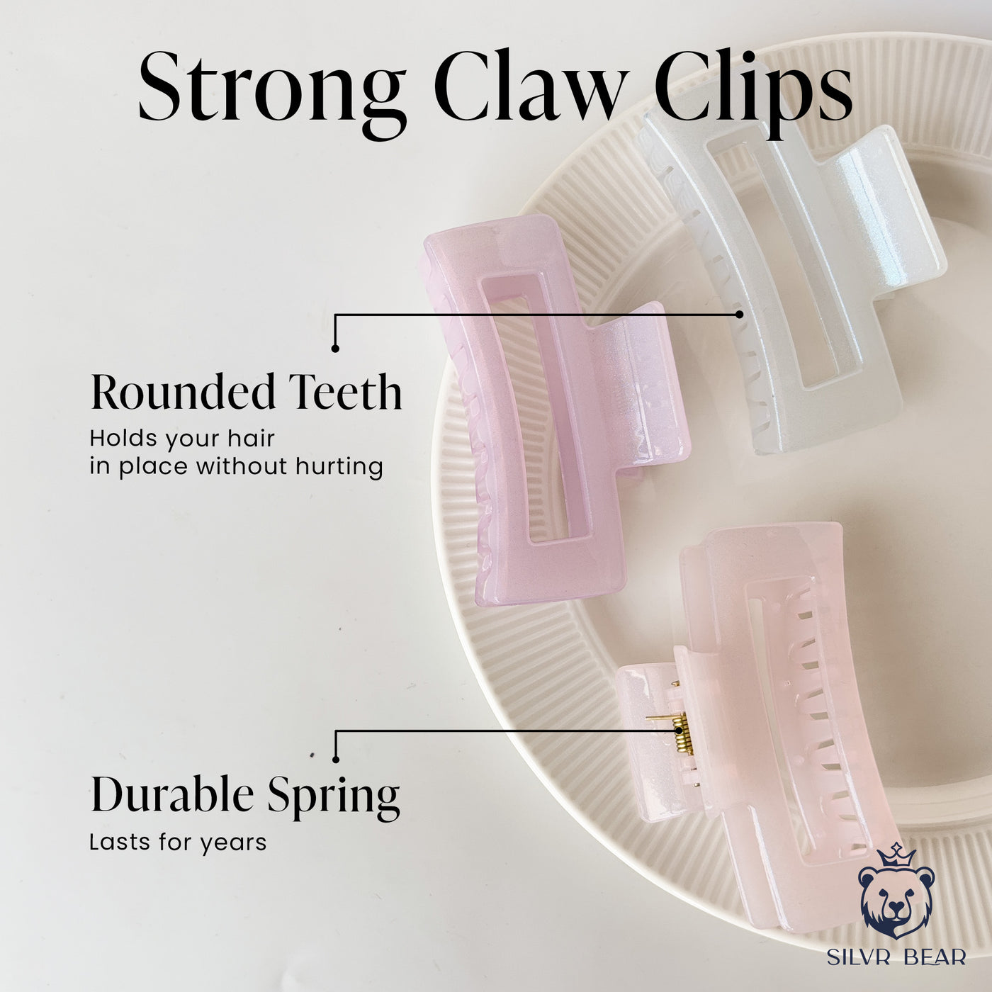 UNBREAKABLE HAIR CLAW CLIPS - SHIMMER RECTANGLE CLUTCHERS - COOL TONE