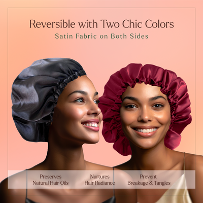 Satin Hair Bonnet - Reversible - Maroon + Black