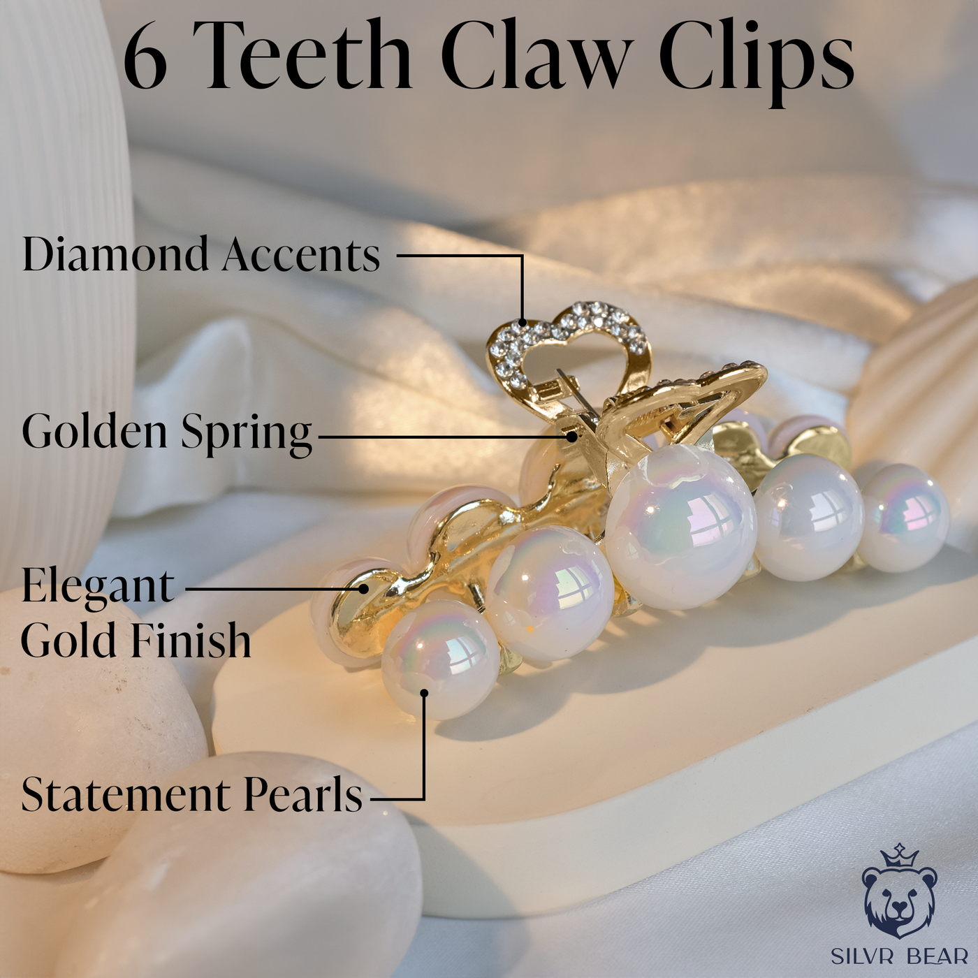 Metal Hair Claw Clip - 5 Pearls