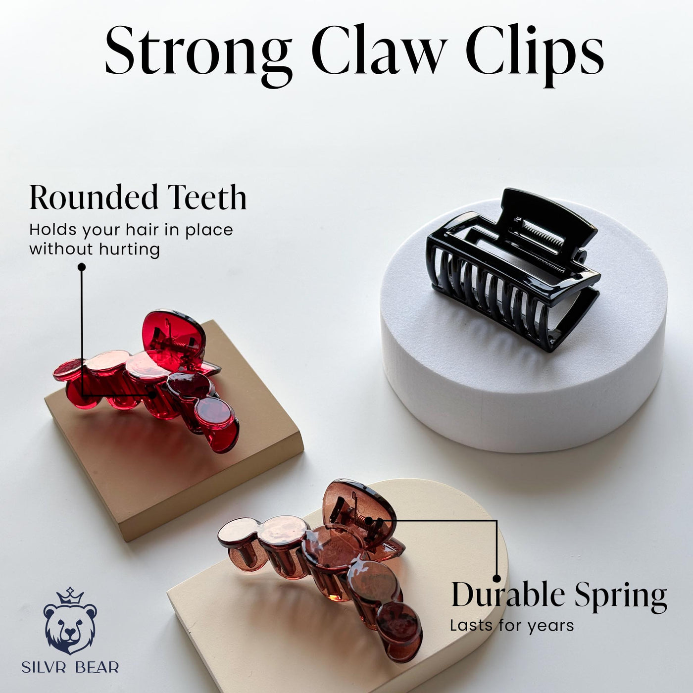 Hair Claw Clip - Unbreakable - Brown Maroon - Circles Clutchers