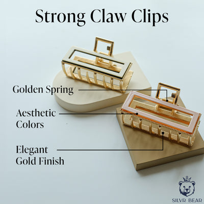 Metal Claw Clips - Golden Hair Clutchers - Pink Biege