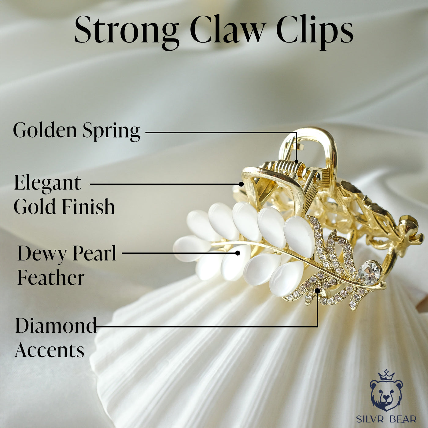 Metal Hair Claw Clip - Pearl Feather