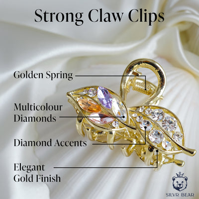 Metal Hair Claw Clip - Diamond Leaf - Multicolor