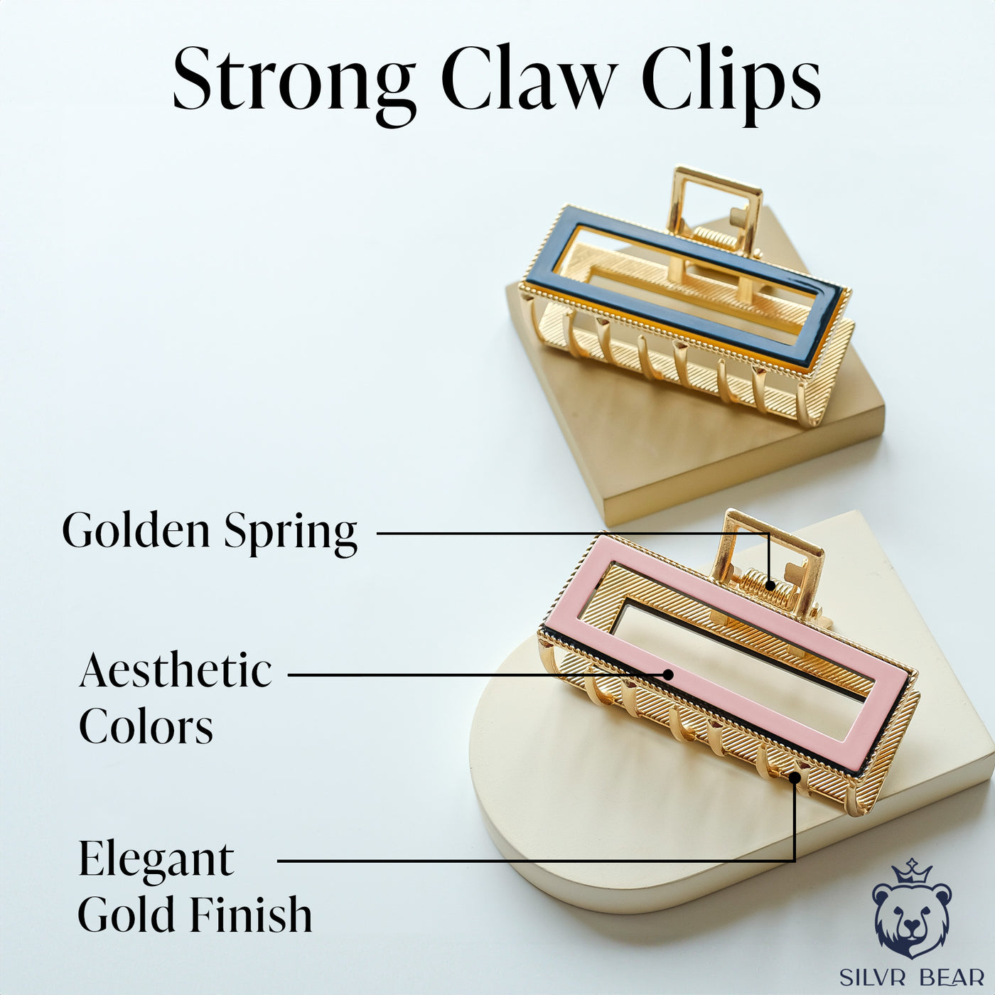 Metal Claw Clips - Golden Hair Clutchers - Black Pink