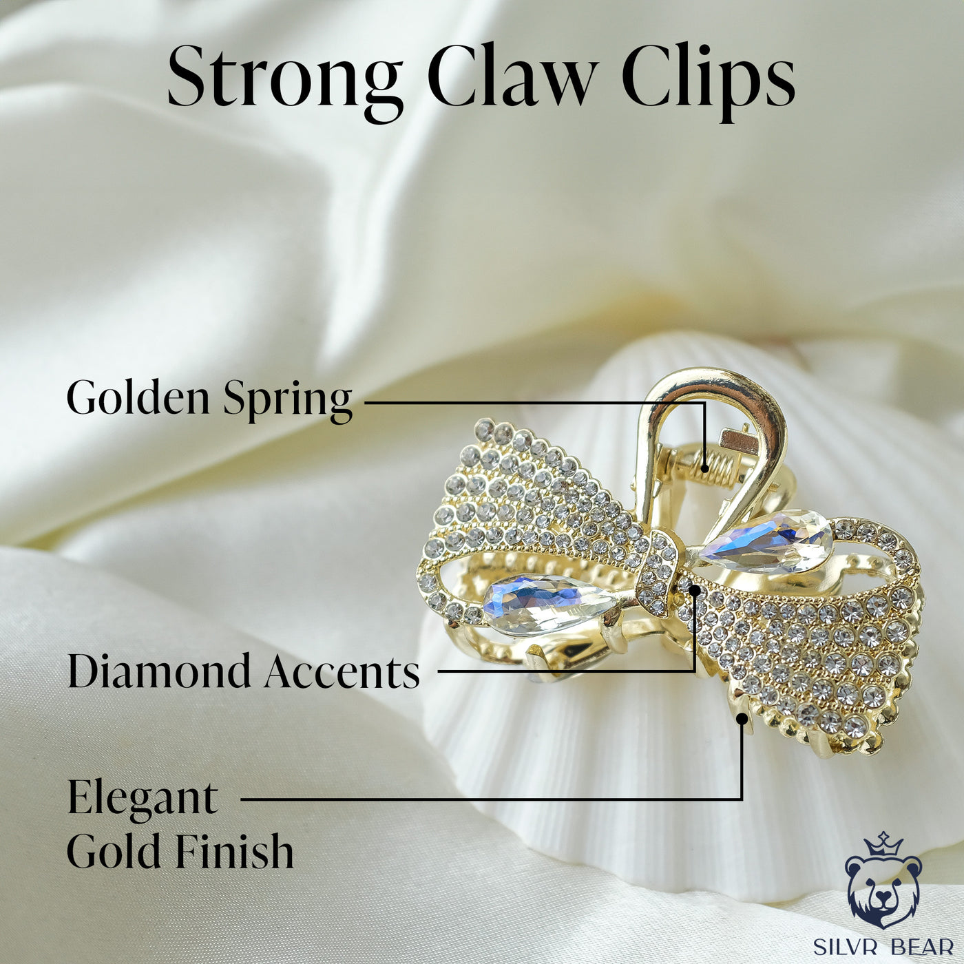 Metal Hair Claw Clip - Diamonds Bow