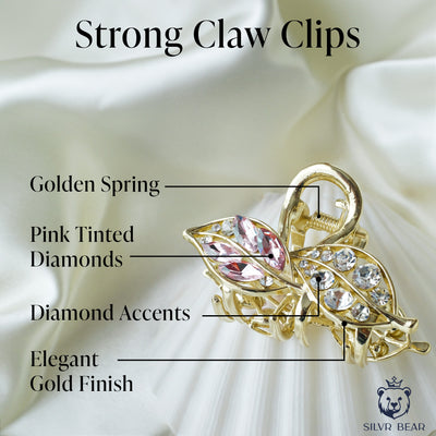 Metal Hair Claw Clip - Diamond Leaf - Pink