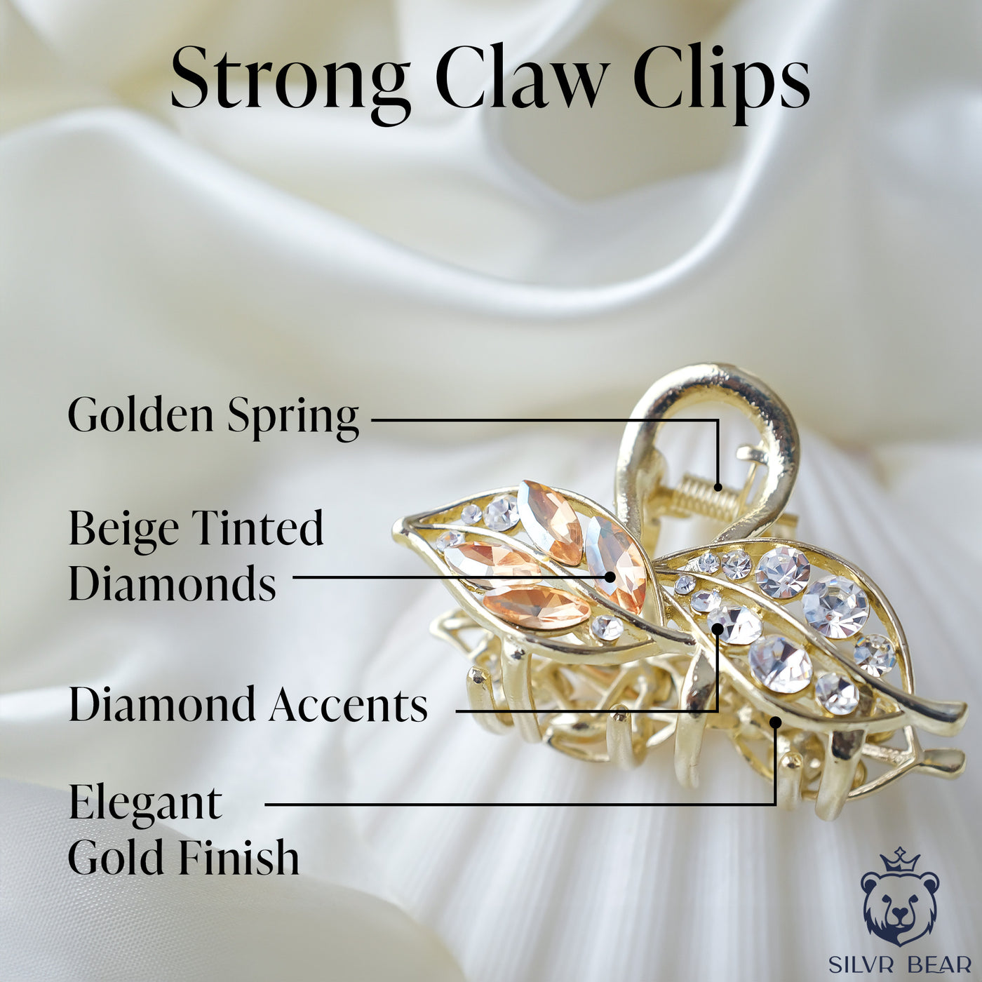 Metal Hair Claw Clip - Diamond Leaf - Champagne Color