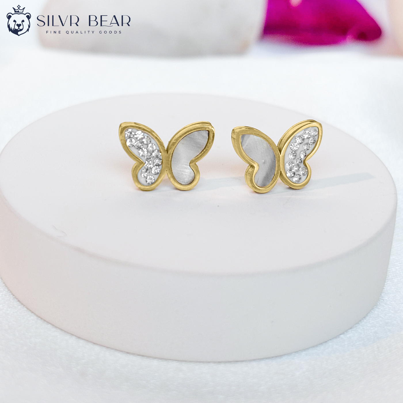 Butterfly Stud Earrings - Gold tone