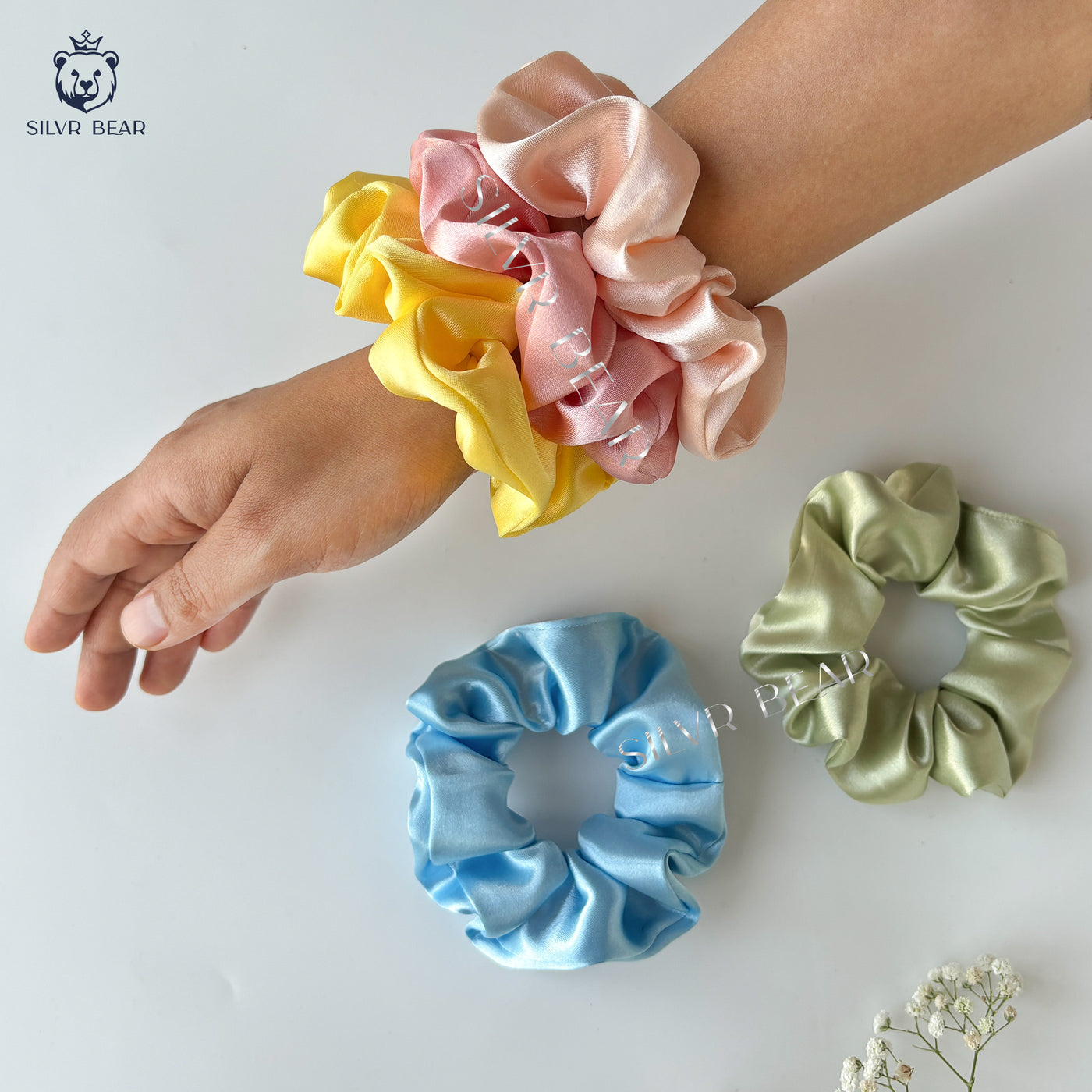 5 Luxury Satin Scrunchies - Pastel Shades