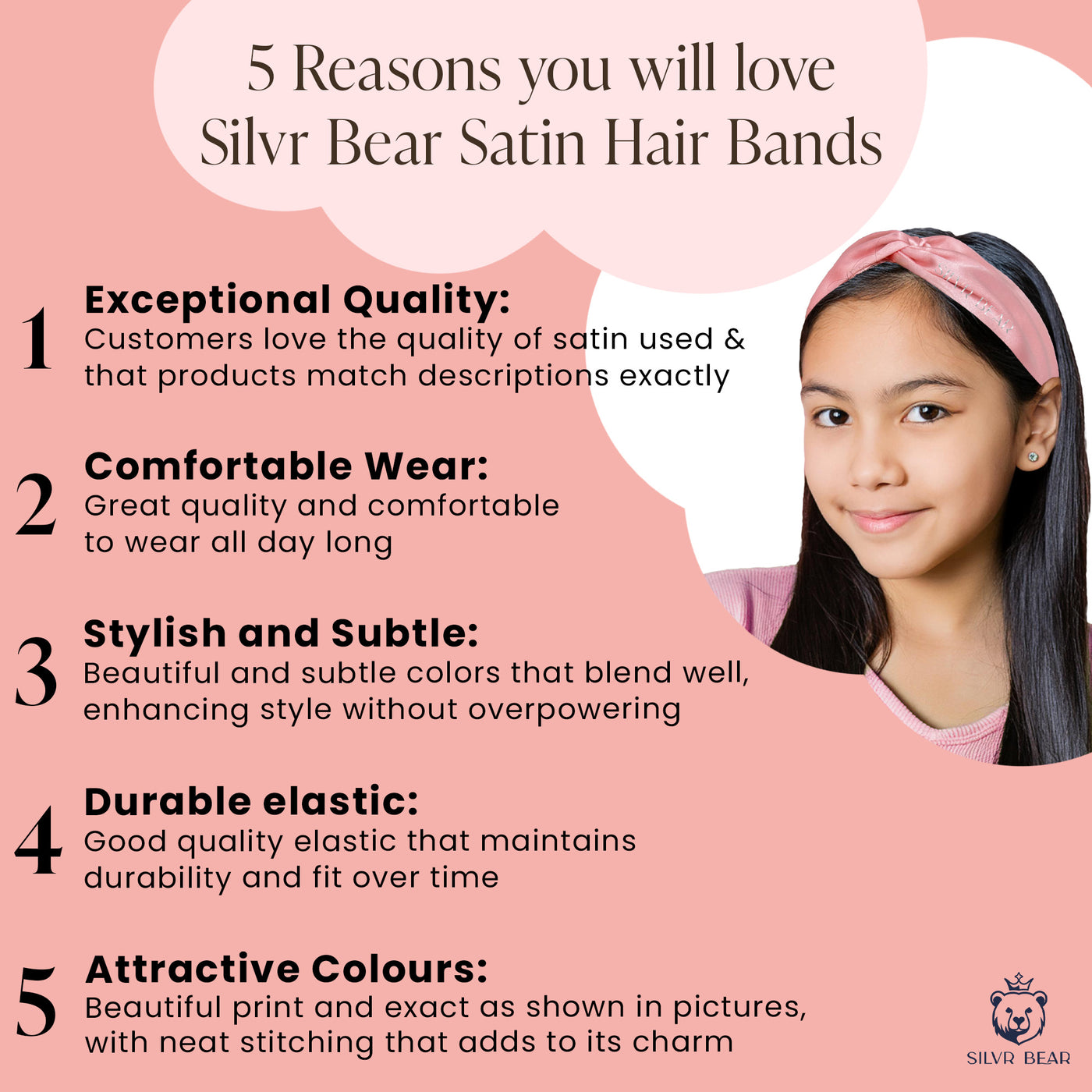 2 Satin Hairbands For Girls - Gray Pink