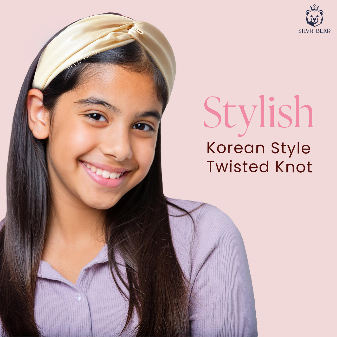 2 Satin Hairbands For Girls - Mauve Champagne