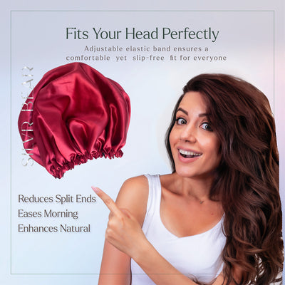 Satin Hair Bonnet - Reversible - Maroon + Black