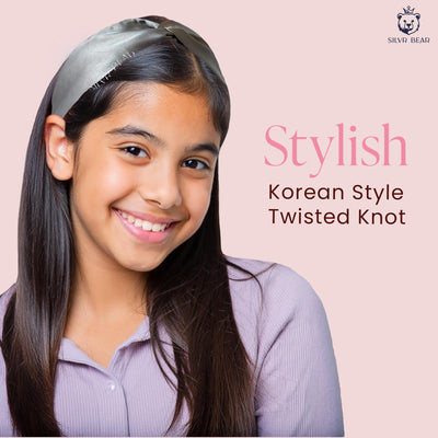 2 Satin Hairbands For Girls - Gray Pink