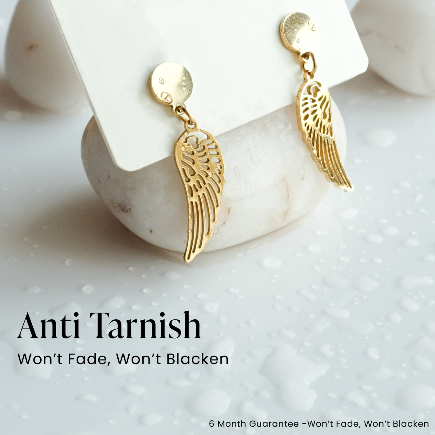 Drop Earrings - Angel Wings - Gold tone