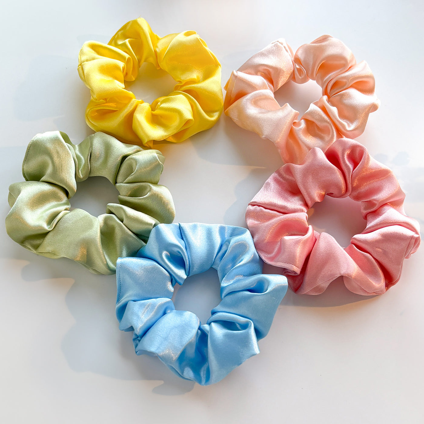 5 Luxury Satin Scrunchies - Pastel Shades