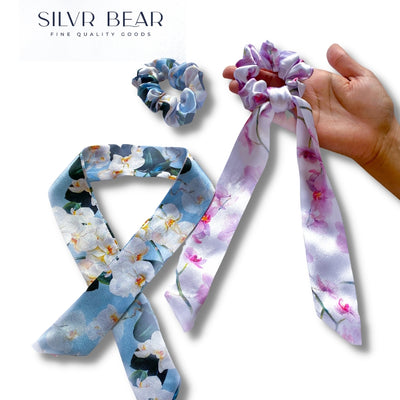 5 Satin Ribbon Scarf Scrunchies - Floral Prints