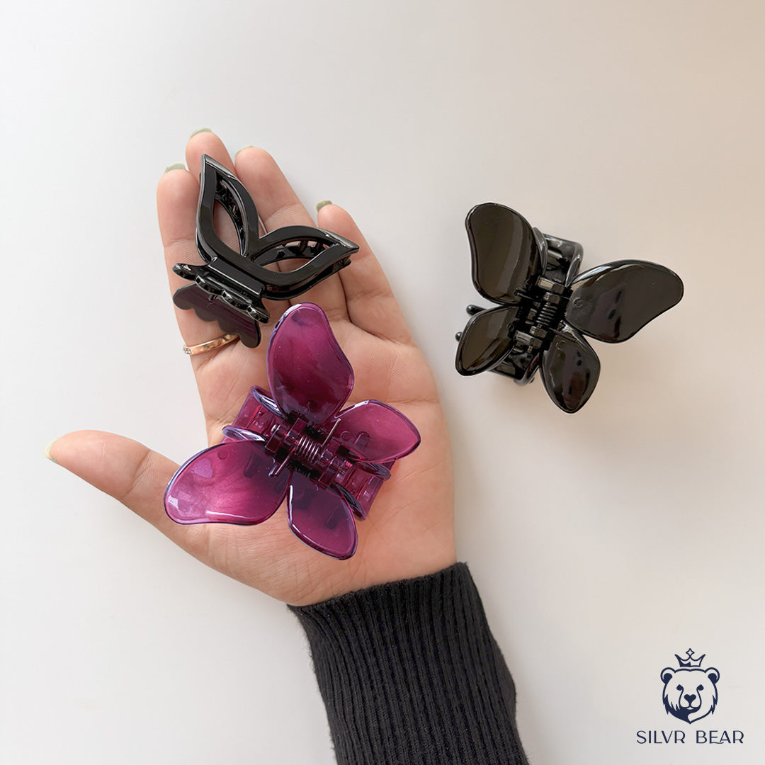 Unbreakable Hair Claw Clips - Black Magenta - Butterfly Clutchers