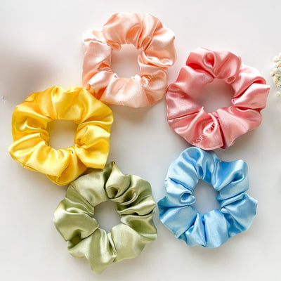 5 Luxury Satin Scrunchies - Pastel Shades