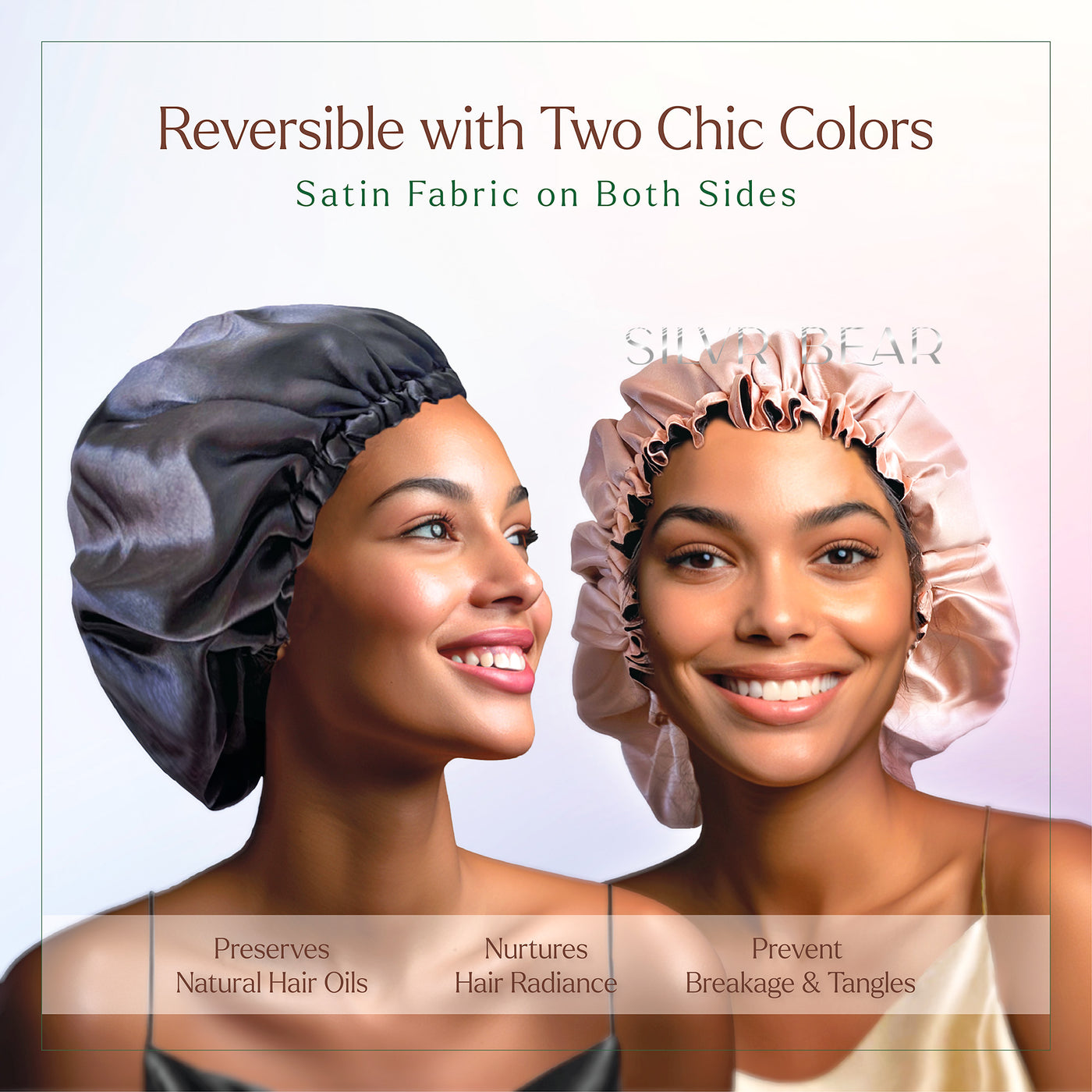 Satin Hair Bonnet - Reversible - Rose-Gold + Black