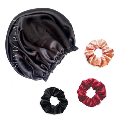 Satin Hair Bonnet - Reversible - Black