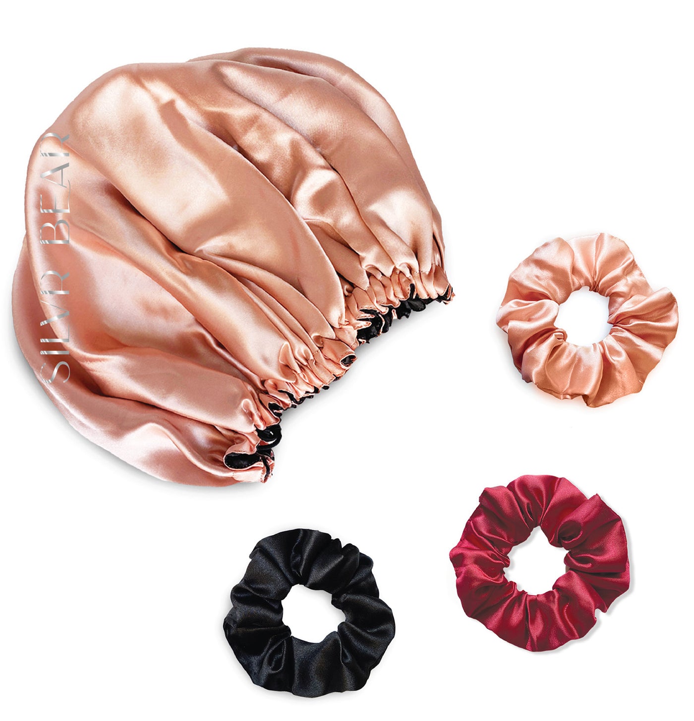 Satin Hair Bonnet - Reversible - Rose-Gold + Black