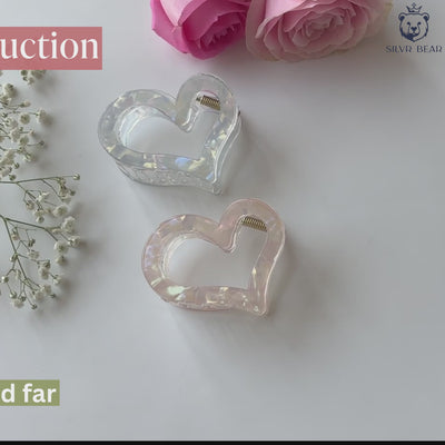 UNBREAKABLE HAIR CLAW CLIPS - MARBLE HEART CLUTCHERS - Pink & Mint