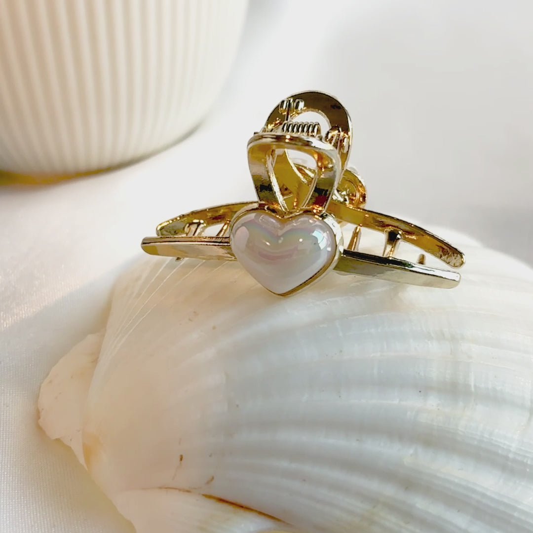 Metal Hair Clutcher Claw Clip - Heart Pearl