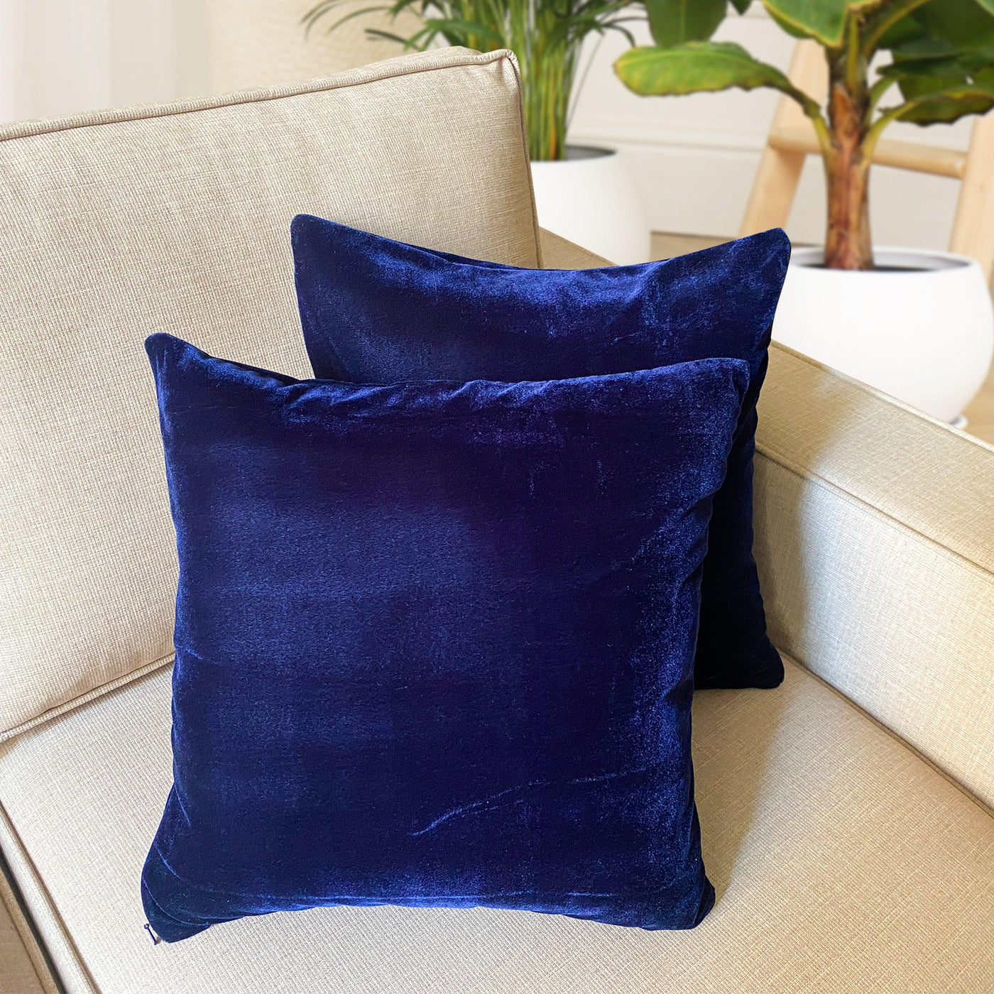 Buttery Soft Velvet Cushion Covers - Navy Blue - Pack of 2 - 16 x 16 inches - silvrbear