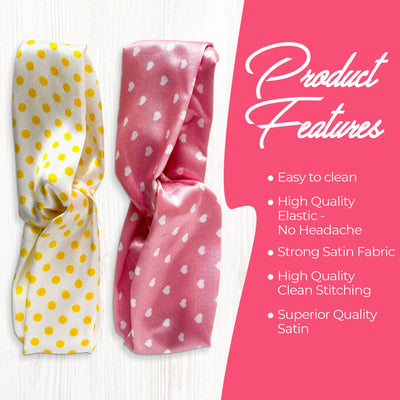 2 Luxury Satin Hairbands For Girls - Polka Dots Vibrant